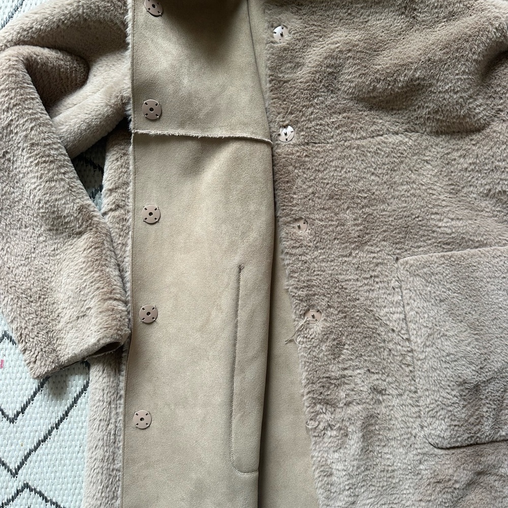 Zara reversible Hooded Teddy/penny lane suede trench Coat - Picture 4 of 5